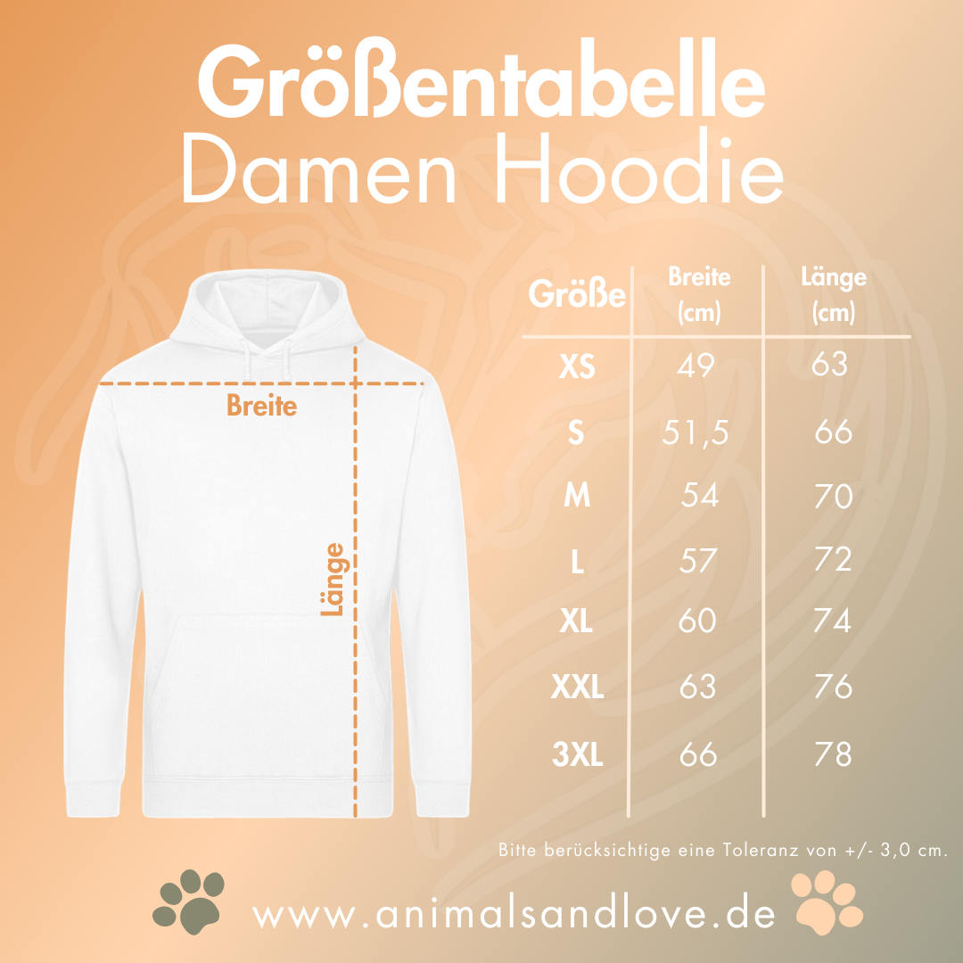 Größentabelle Damen Hoodie animalsandlove Tierschutz