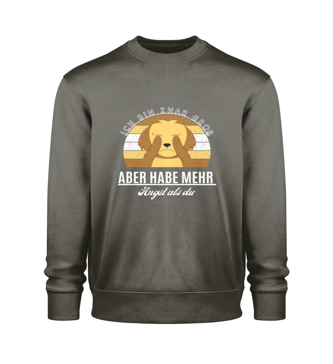 Veganes Herren Sweatshirt in Khaki– Bin zwar groß Design 2, nachhaltige Mode mit Tierschutz-Statement