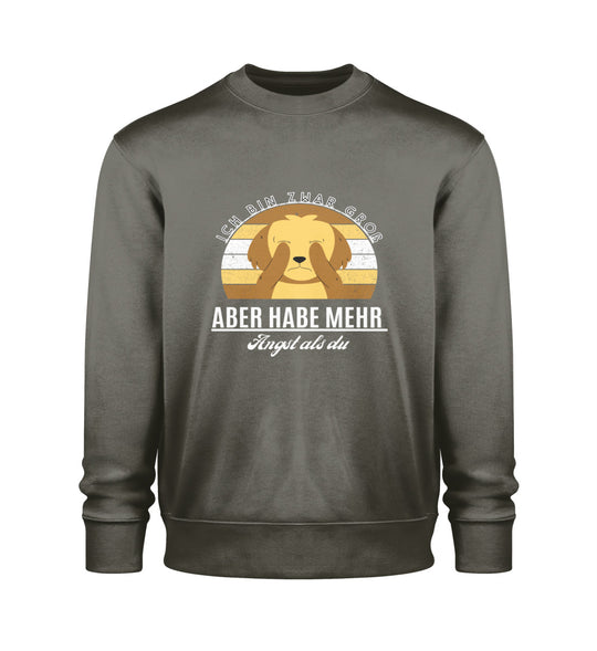 Veganes Herren Sweatshirt in Khaki– Bin zwar groß Design 2, nachhaltige Mode mit Tierschutz-Statement