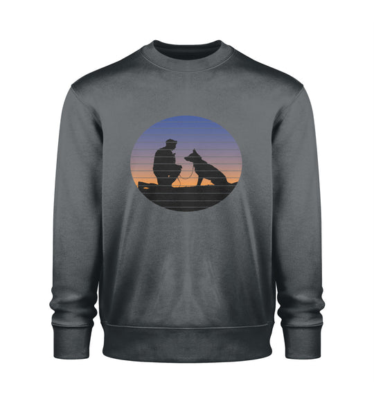 Indigo Graues Herren-Sweatshirt mit tierfreundlichem Hundeliebe-Print aus veganer Bio-Baumwolle