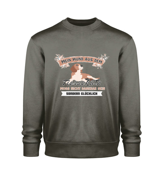 Veganes Herren-Sweatshirt in Khaki mit Mein Hund aus dem Tierschutz-Motiv – aus Bio-Baumwolle für nachhaltige Mode