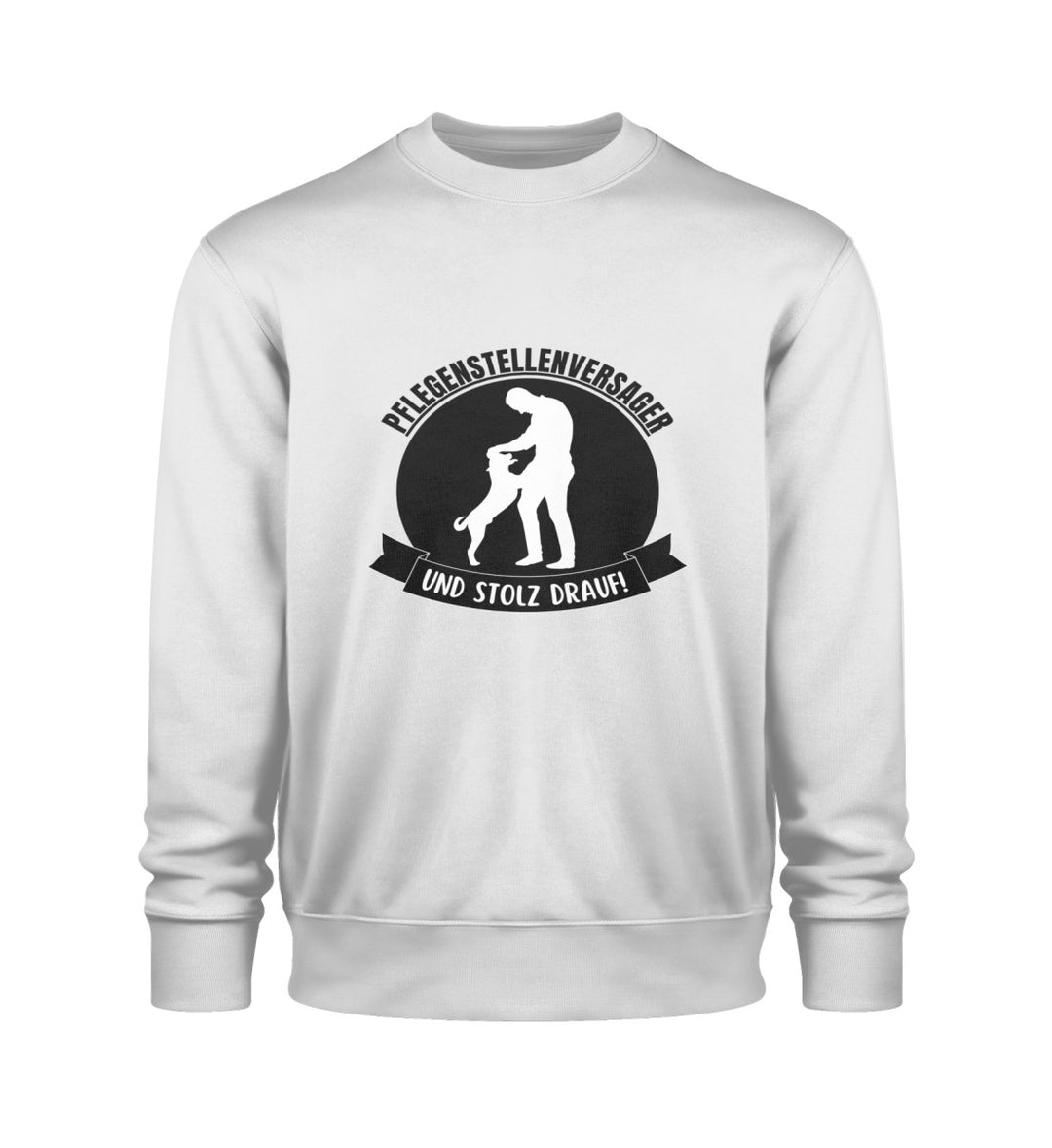 Hellgraues Herren-Sweatshirt aus veganer Bio-Baumwolle mit liebevollem Pflegestellenversager und stolz drauf-Design