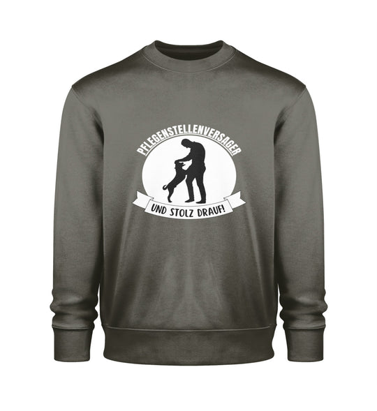 Veganes Herren Sweatshirt in Khaki, mit dem Pflegestellenversager-Design, dies ist ein Zeichen aus Bio-Baumwolle