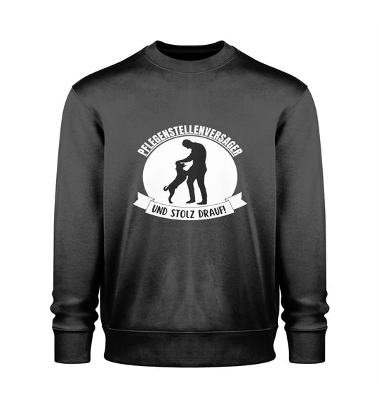 Schwarzes Herren-Sweatshirt aus veganer Bio-Baumwolle mit stolz getragenem Pflegestellenversager-Design