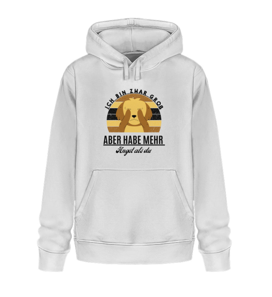 Veganer weißer Hoodie aus Bio-Baumwolle, Design 2, ideal für Damen, die Tierschutz lieben – mit dem Spruch Ich bin zwar groß, aber habe mehr Angst als du. Ein stilvolles und nachhaltiges Kleidungsstück, das nicht nur für deinen persönlichen Look, sondern auch für den Schutz von Tieren spricht