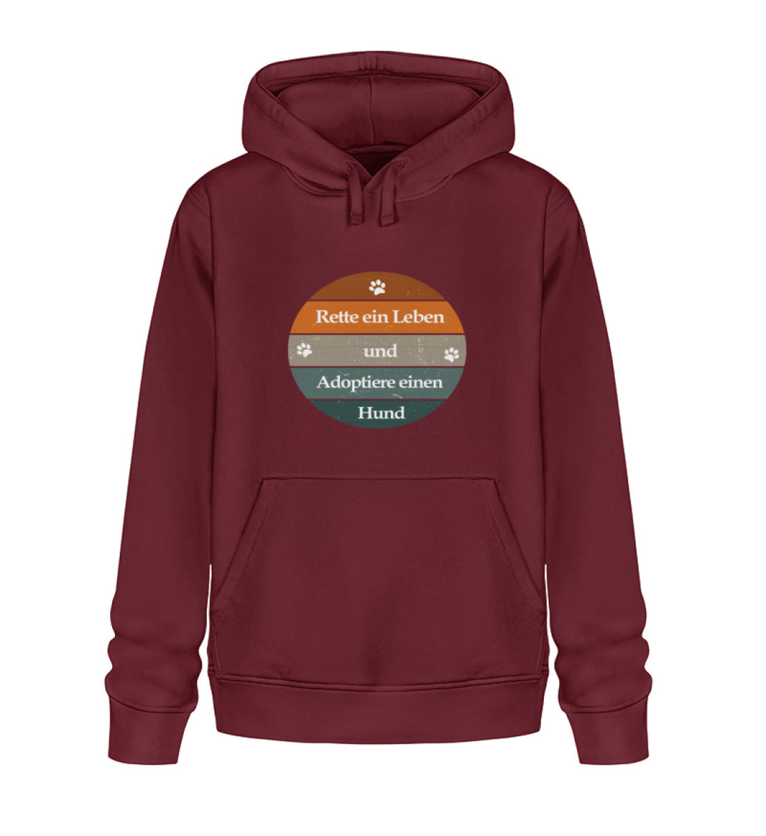 Burgunderroter Hoodie mit dem Spruch Rette ein Leben und Adoptiere einen Hund – Für alle, die Tierheimhunden eine Chance geben möchten