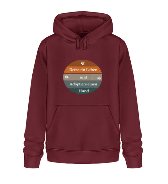 Burgunderroter Hoodie mit dem Spruch Rette ein Leben und Adoptiere einen Hund – Für alle, die Tierheimhunden eine Chance geben möchten