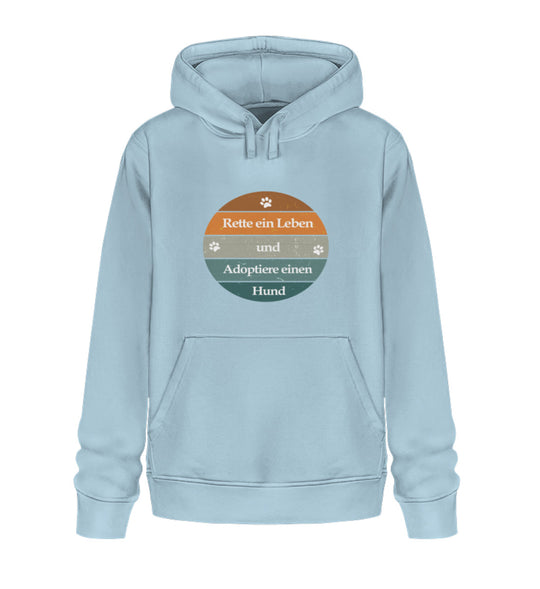 Hellblauer veganer Hoodie – Rette ein Leben und Adoptiere einen Hund ist die perfekte Botschaft für alle Tierfreunde und Tierschützer