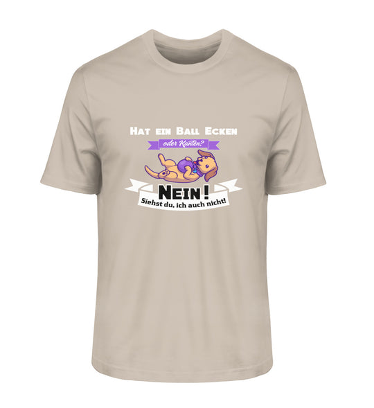 Edles Wüsten graues Tierschutz-Shirt für Herren – ein einzigartiges Design mit einem Ball, der Ecken und Kanten aufweist, aus nachhaltiger Bio-Baumwolle