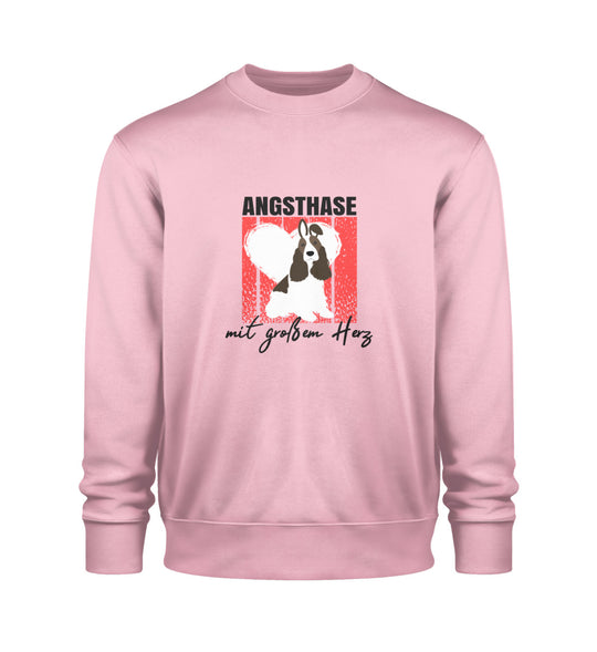 Angsthase mit großem Herz Sweatshirt in Rosa. Zeige deine sanfte Seite mit diesem rosa Sweatshirt, das den Mut und das große Herz eines Angsthasen feiert