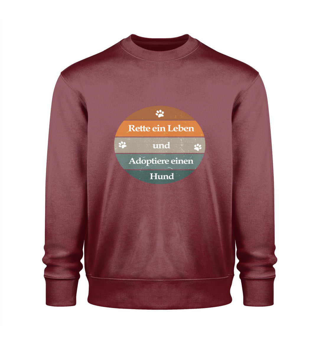Rette ein Leben Sweatshirt in Burgunderrot – Setze ein starkes Zeichen für Hunde mit diesem aus Bio-Baumwolle gefertigten Sweatshirt