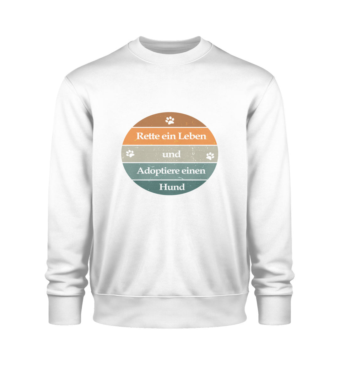Weißes Sweatshirt Rette ein Leben – Ein Symbol der Hoffnung und des Engagements für Hunde, aus umweltfreundlicher Bio-Baumwolle