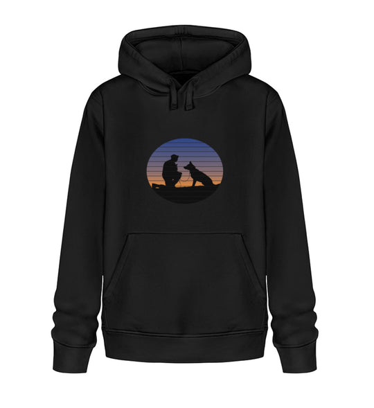 Schwarzer veganer Herren-Hoodie aus Bio-Baumwolle mit Hundeliebe-Motiv