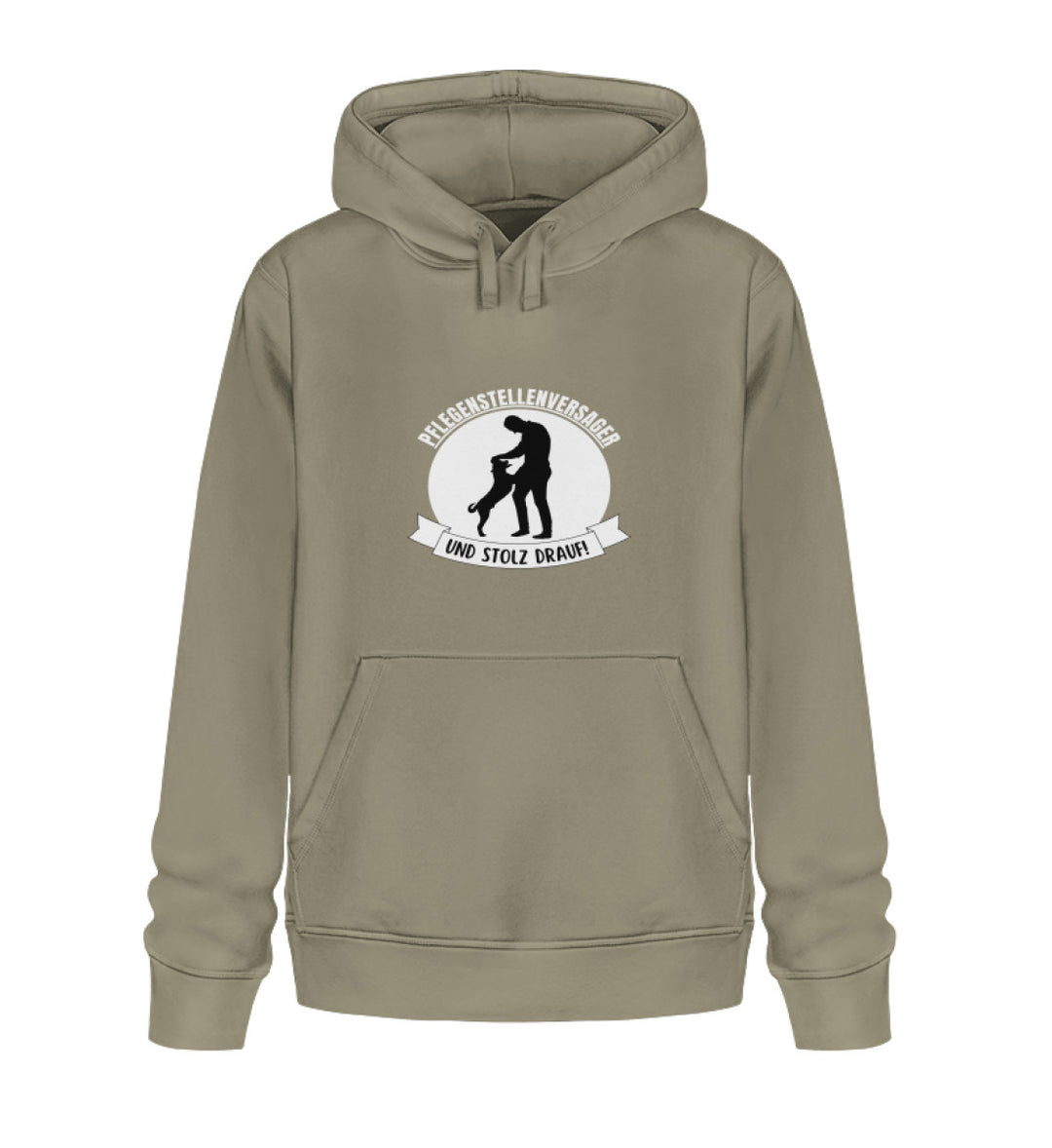 Khaki veganer Herren-Hoodie aus Bio-Baumwolle mit Pflegestellenversager-Motiv