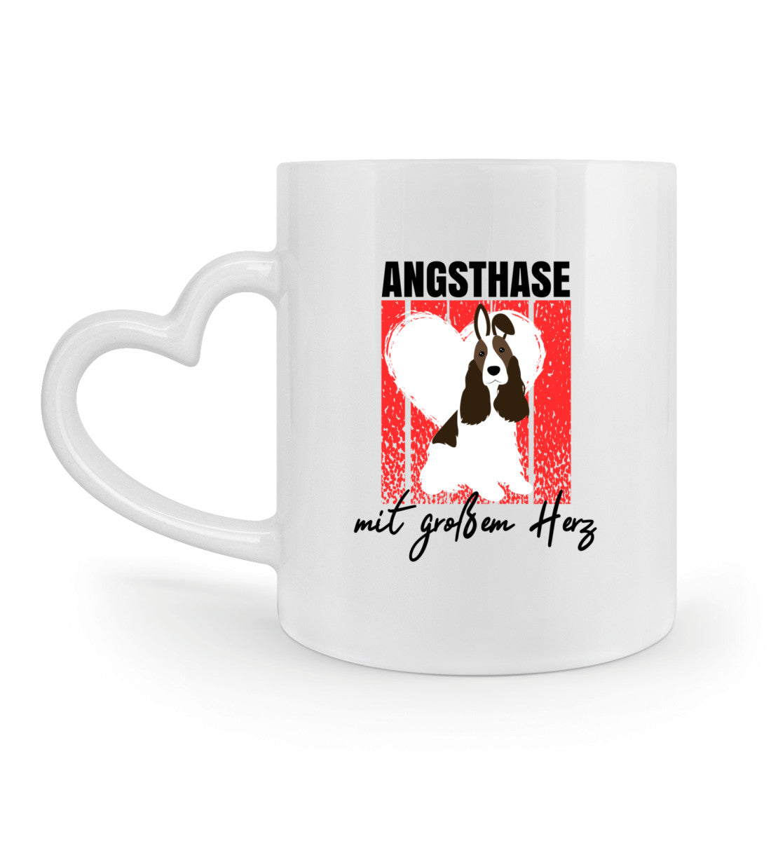 Angsthase mit großem Herz Tasse mit Herzhenkel in Weiß