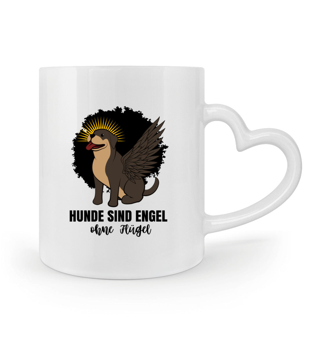 Hunde sind Engel ohne Flügel Tasse mit Herzhenkel in weiß