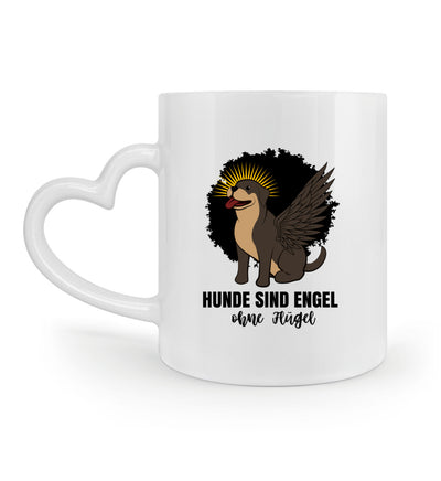 Hunde sind Engel ohne Flügel Tasse mit Herzhenkel in weiß