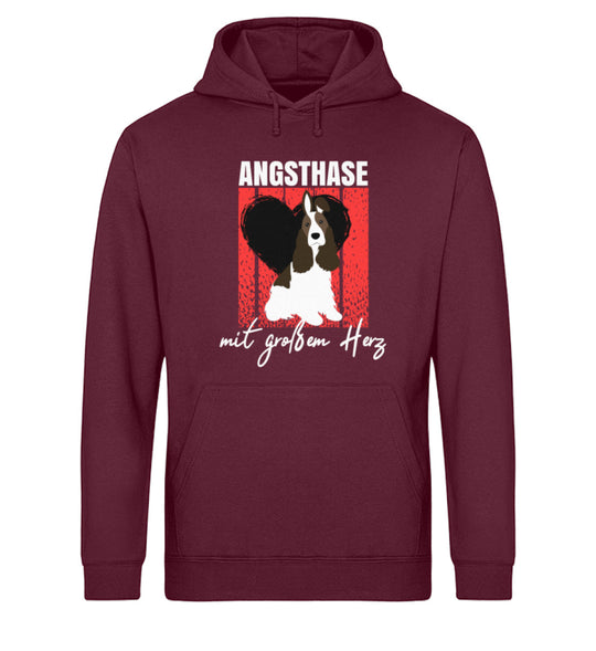 Angsthase mit großem Herz Damen Hoodie in Burgundy