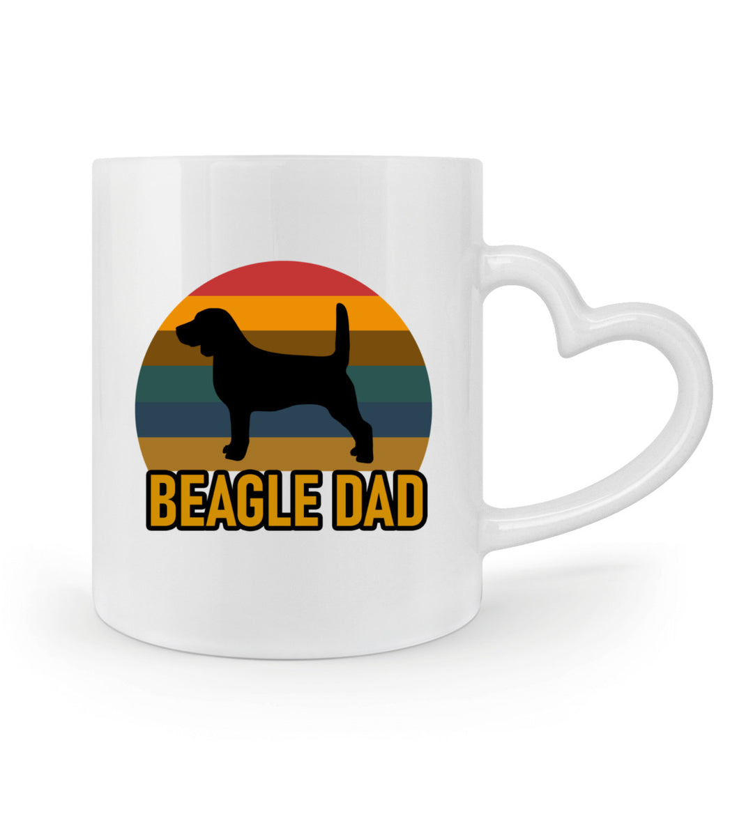 Herzhenkel-Tasse Beagle Dad (300 ml) für Beagle-Liebhaber – Ein einzigartiges Geschenk für Hundehalter. Henkel rechts.