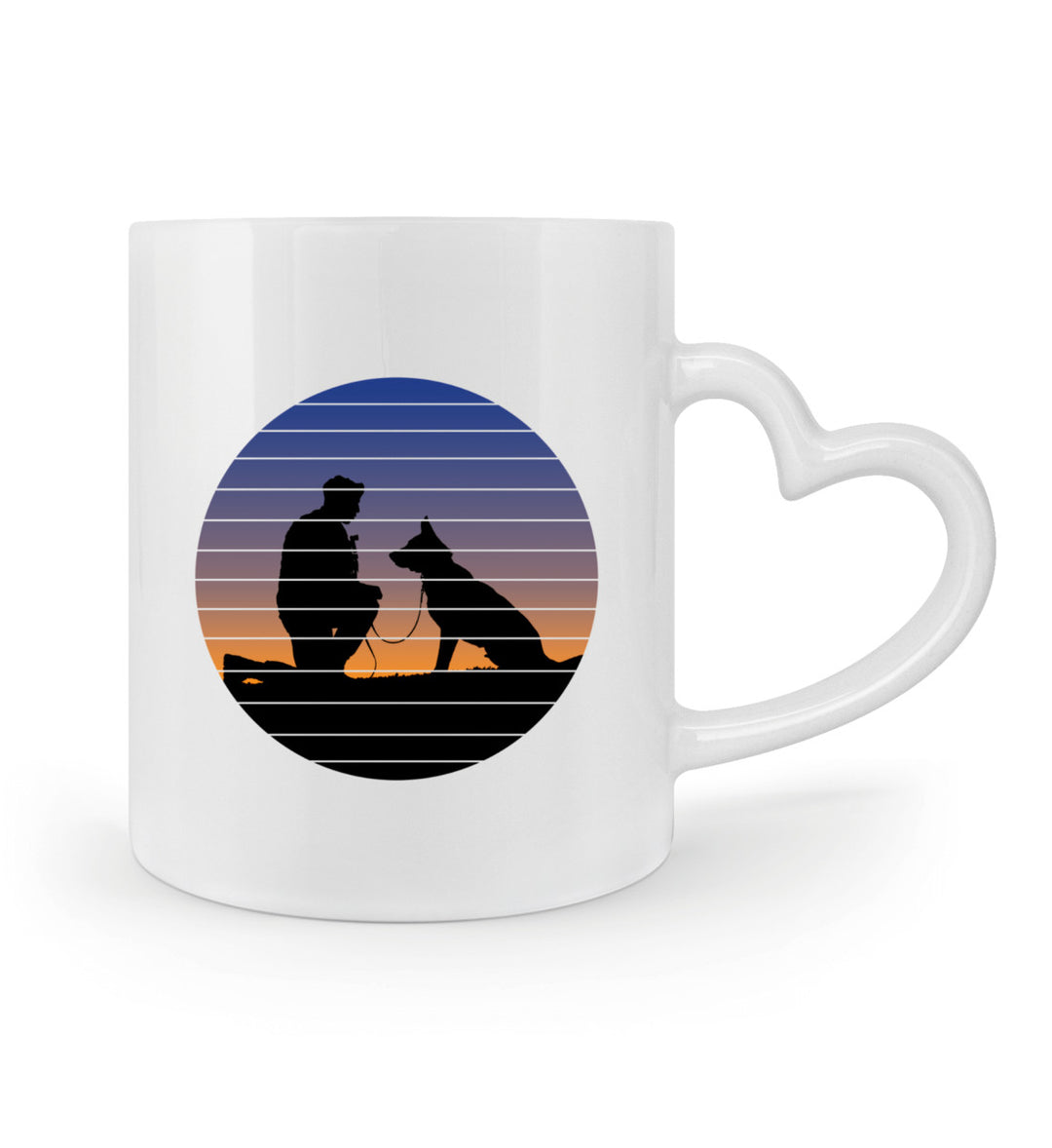 Herzhenkel Tasse Hundeliebe Mann (300 ml) – Für Männer, die Hunde lieben und ihren Kaffee stilvoll genießen. Henkel rechts.