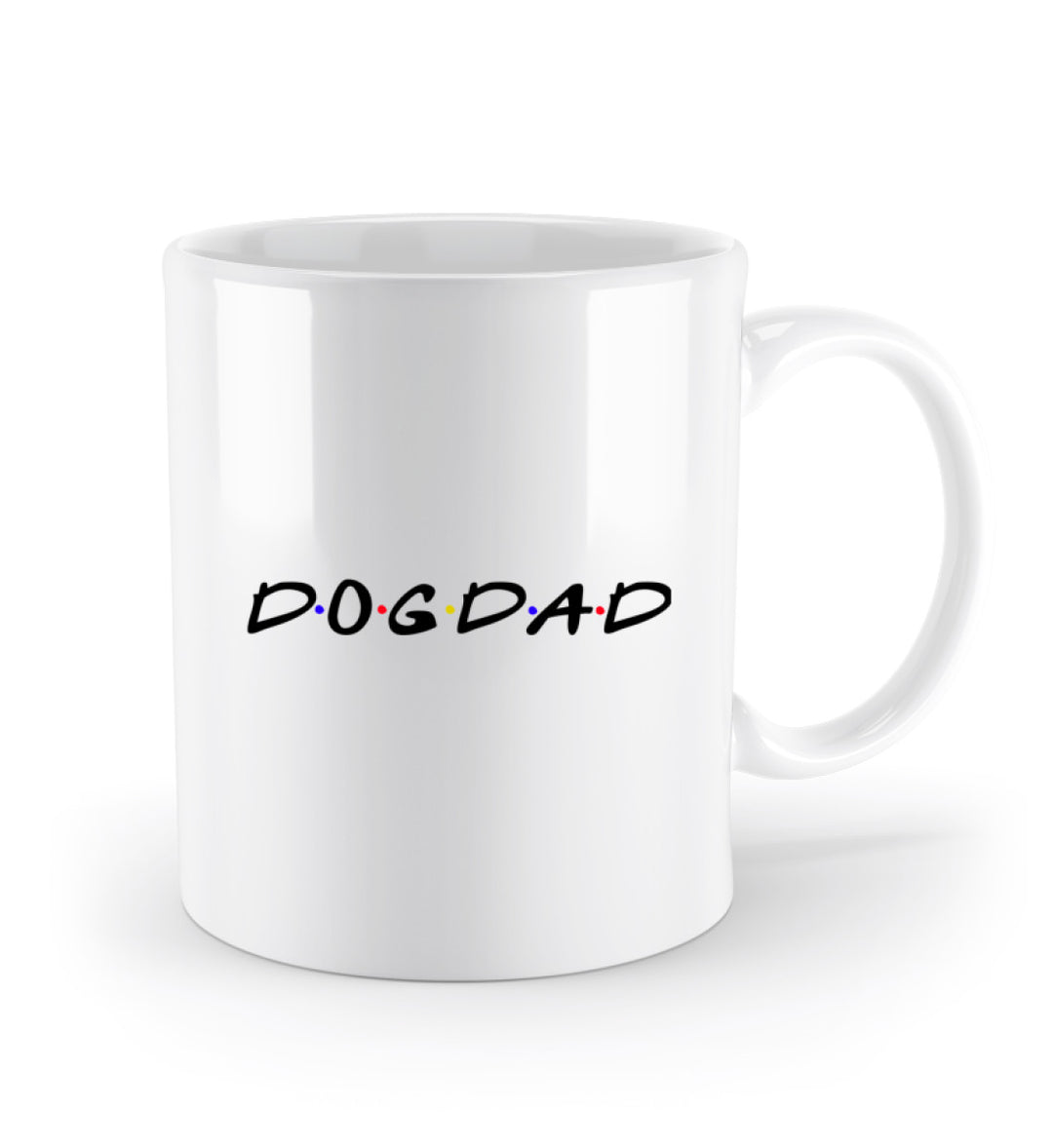 Keramik Tasse (330 ml) Dogdad – das ideale Geschenk für Hundeväter, die stolz auf ihre Hunde sind. Henkel rechts.
