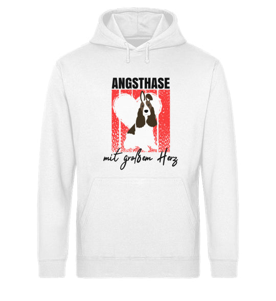 Angsthase mit großem Herz Damen Hoodie in Weiß