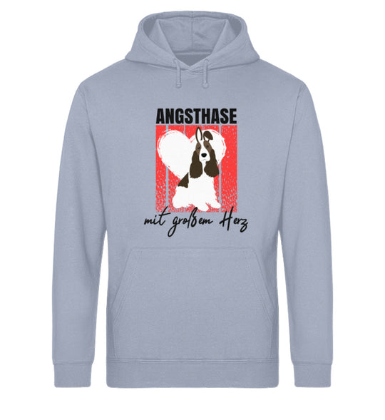 Angsthase mit großem Herz Damen Hoodie in Weiß in Serene Blue