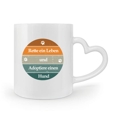 Rette ein Leben Tasse mit Herzhenkel in weiß